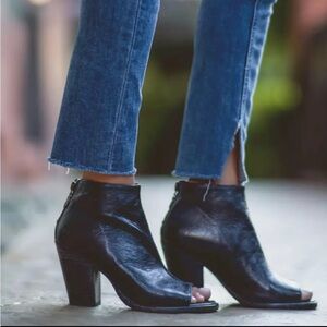 BED STU Onset Booties Women US 9 Black Rustic Leather Open Toe Ankle Boots